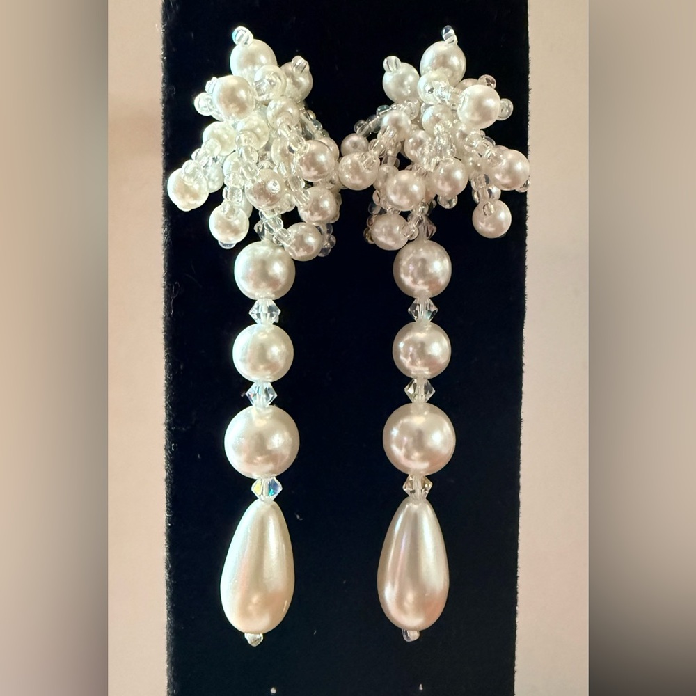 Vintage faux Pearl and beads Drop Earrings